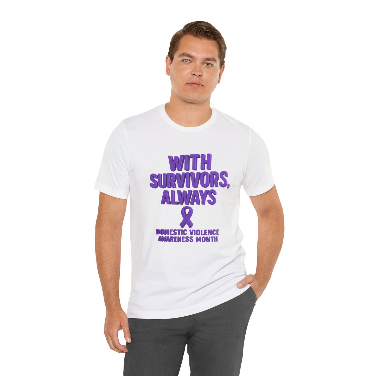 With Survivors, Always – DVAM Awareness Short Sleeve Tee