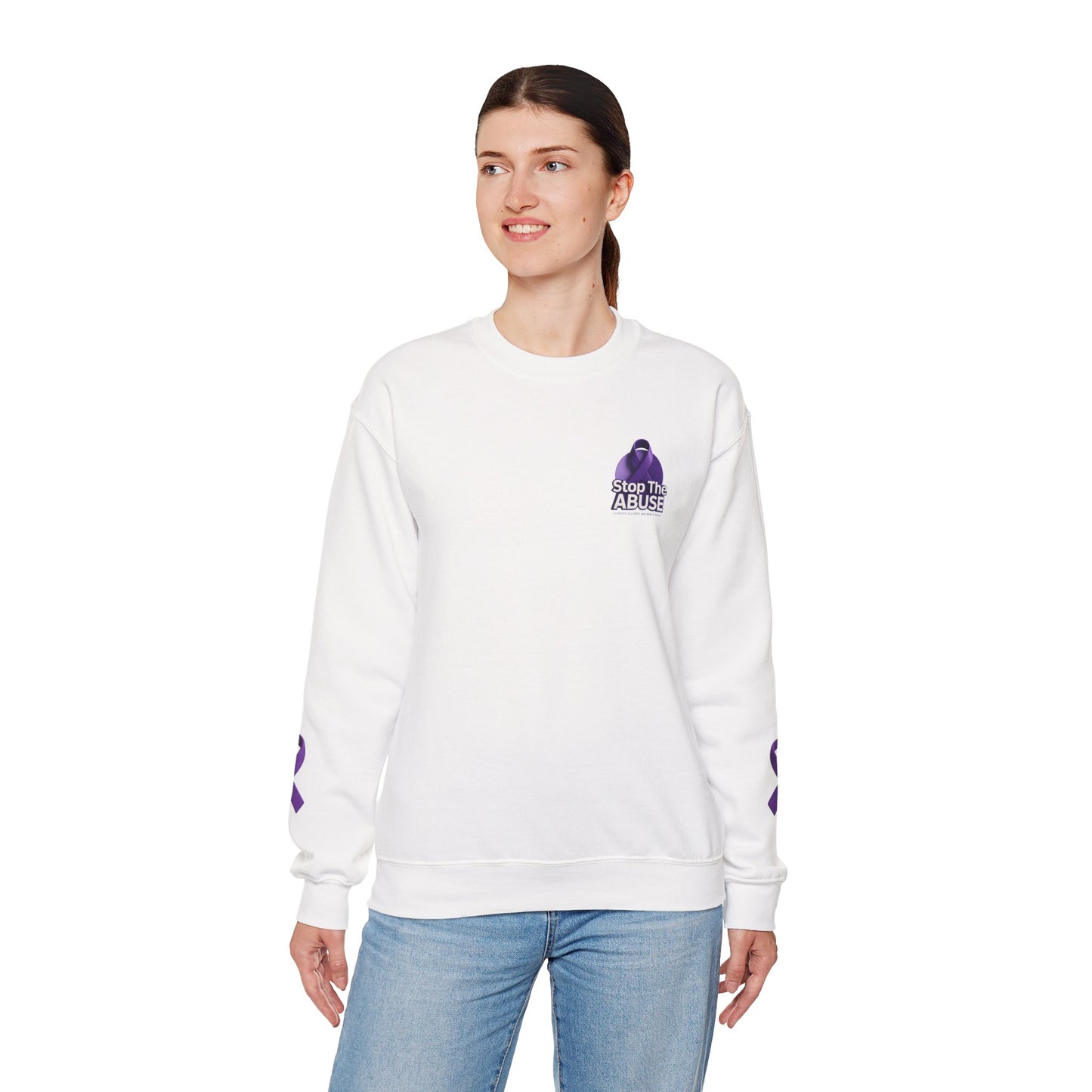 STOP ABUSE - Domestic Violence Awareness Month Unisex Heavy Blend™ Crewneck Sweatshirt