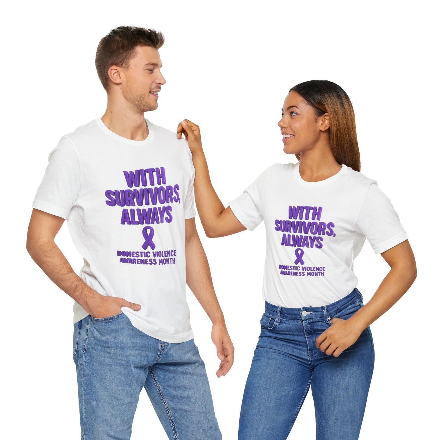 With Survivors, Always – DVAM Awareness Short Sleeve Tee