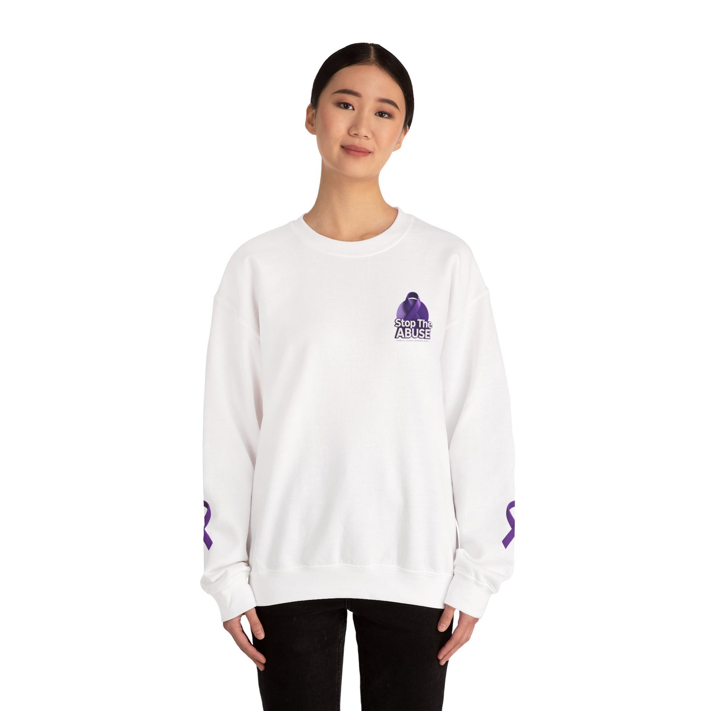 STOP ABUSE - Domestic Violence Awareness Month Unisex Heavy Blend™ Crewneck Sweatshirt