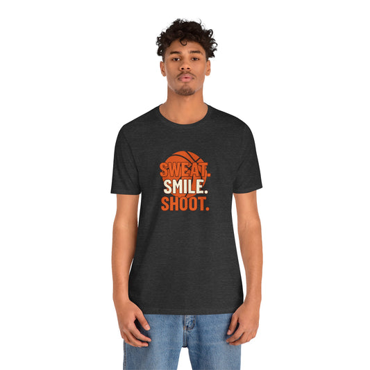 "Sweat. Smile. Shoot." Unisex Jersey Tee