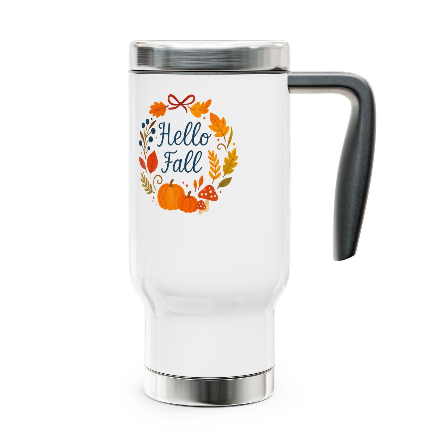 "Hello Fall" Stainless Steel Travel Mug with Handle