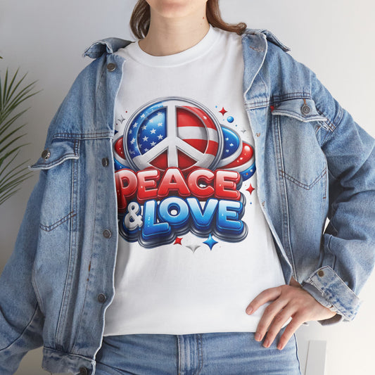 Peace & Love Patriotic Tee – Red, White & Blue Edition