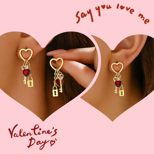 Valentine's Day Gift Luxury Love Earrings With Rhine Stone Lock Series
