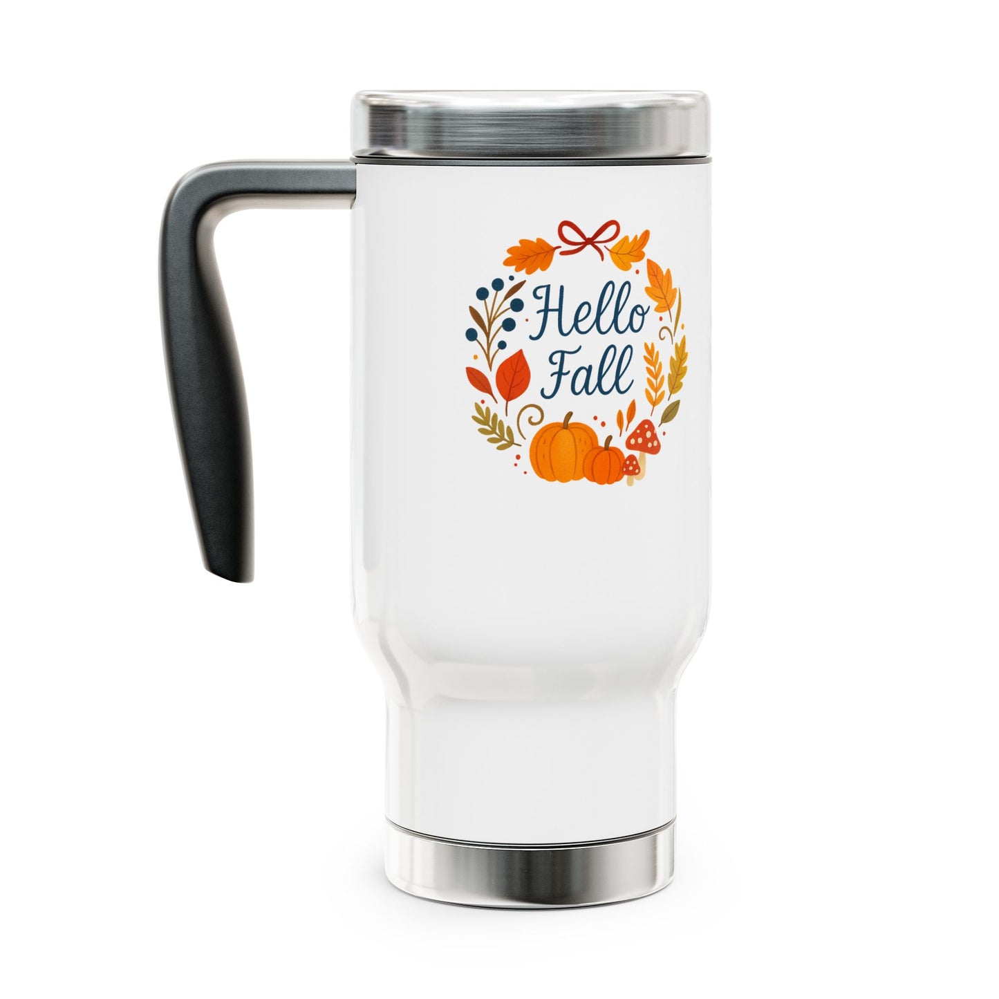 "Hello Fall" Stainless Steel Travel Mug with Handle