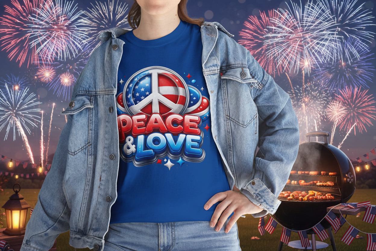 Peace & Love Patriotic Tee – Red, White & Blue Edition